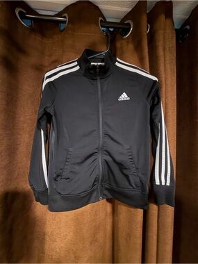 Kids Adidas Black Track Jacket with White Stripes